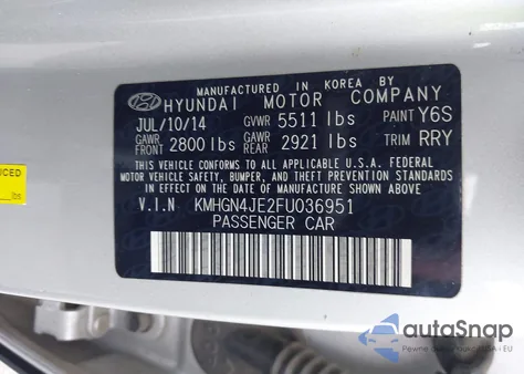 2015 Hyundai Genesis 3.8 from USA, damaged, VIN KMHGN4JE2FU036951